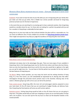 Booking Hong Kong premium private tours – Explore the beauty with your loved ones