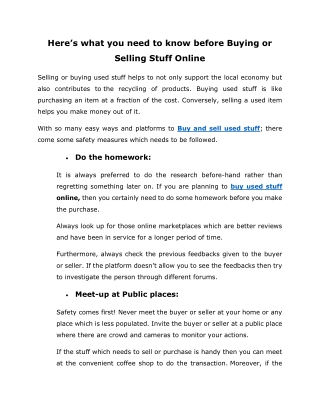 Here’s what you need to know before Buying or Selling Stuff Online