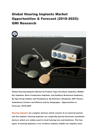 Global Hearing Implants Market Opportunities & Forecast (2018-2025)-GMI Research