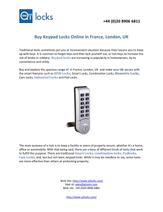 Keypad Locks in France,London,UK.