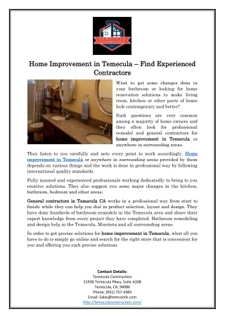 Home Improvement in Temecula – Find Experienced Contractors