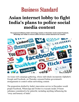 Asian internet lobby to fight India's plans to police social media content