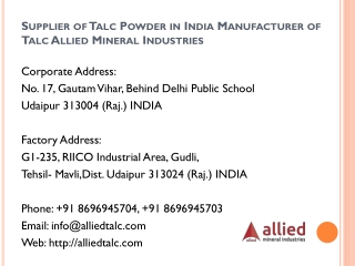 Supplier of Talc Powder in India Manufacturer of Talc Allied Mineral Industries