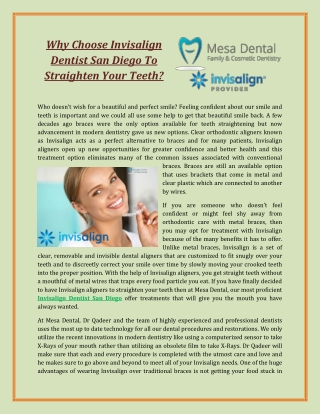 Why Choose Invisalign Dentist San Diego To Straighten Your Teeth?