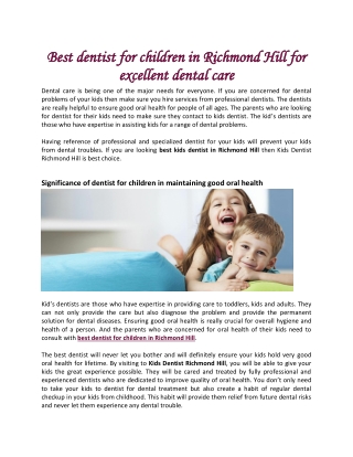 Best dentist for children in Richmond Hill for excellent dental care