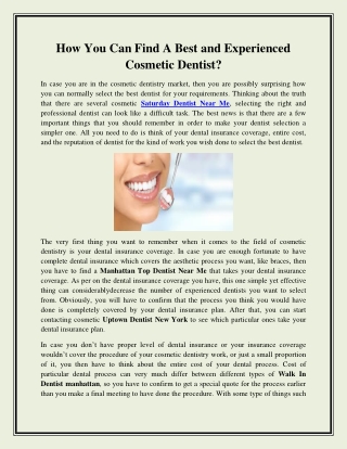 How You Can Find A Best and Experienced Cosmetic Dentist