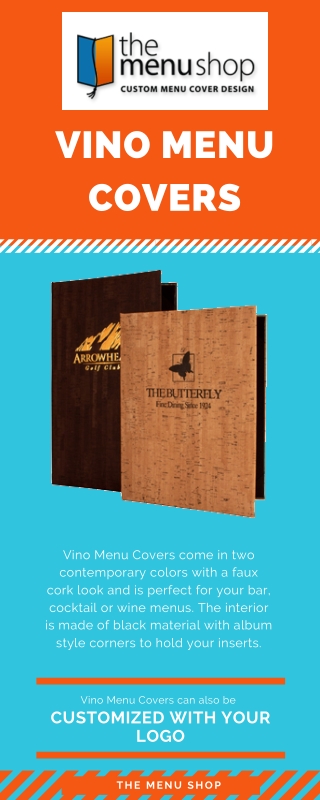 Vino Menu Covers with a faux cork look.