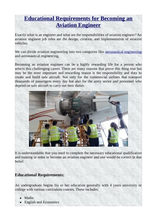 Educational Requirements for Becoming an Aviation Engineer