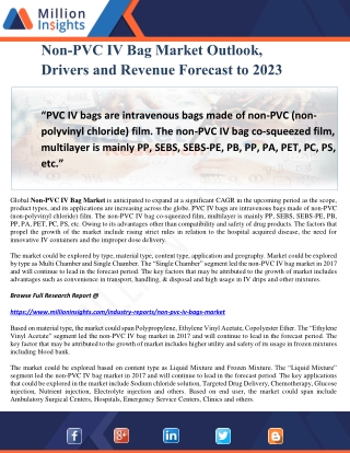 Non-PVC IV Bag Market Outlook, Drivers and Revenue Forecast to 2023