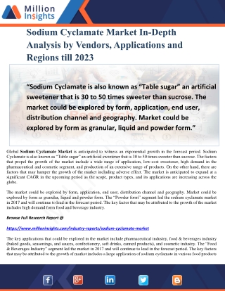 Sodium Cyclamate Market In-Depth Analysis by Vendors, Applications and Regions till 2023