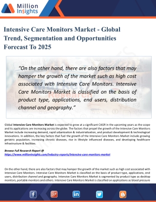 Intensive Care Monitors Market Analysis, Development Trends and Share by Application up to 2025