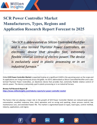 SCR Power Controller Market 2025 - Industry Overview, Segment, Type, Competition, Demand, Price