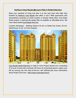 Earthcon Casa Royale @Luxurious Apartments in Noida Extension