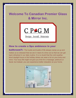 Glass Company in Vaughan, Glass Shower Doors Ontario- www.cpgmvaughan.com