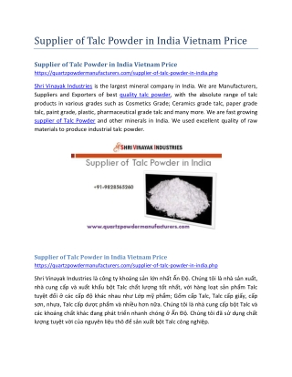 Supplier of Talc Powder in India Vietnam Price