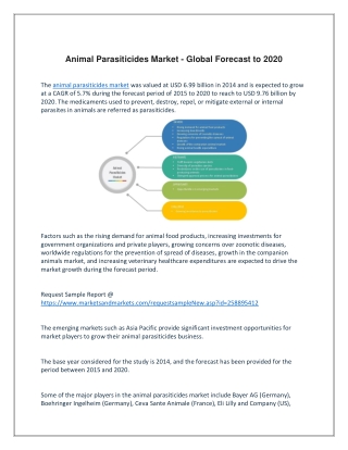 Growth of Animal Parasiticides Market to 2020