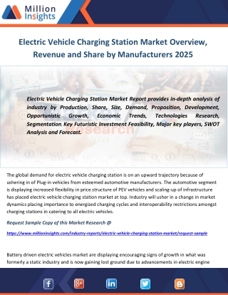 Electric Vehicle Charging Station Market Overview, Revenue and Share by Manufacturers 2025