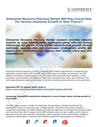 Enterprise Resource Planning Market Will Play Crucial Role For Various Industries Growth In Near Future!!