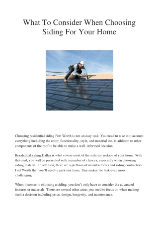 What To Consider When Choosing Siding For Your Home