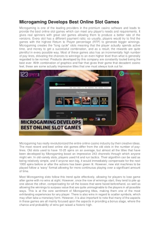 Microgaming Develops Best Online Slot Games