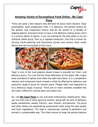 Amazing Variety of Scrumptious Food Online - My Capri Pizza