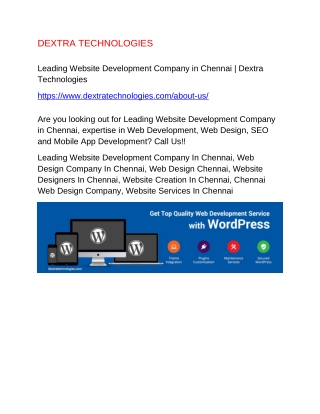 Leading Website Development Company in Chennai Dextra Technologies