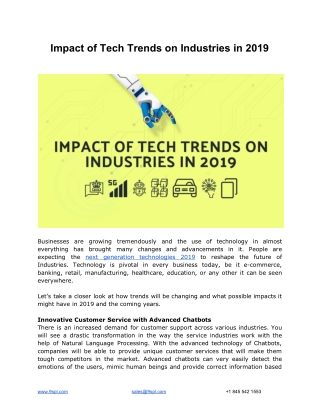 Impact of Tech Trends on Industries in 2019