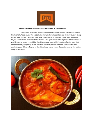 Fusion India Restaurant- Order Indian food online