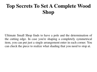 Top Secrets To Set A Complete Wood Shop