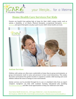 Get The Best Home Health Care Services For Kids At iCare Home Health