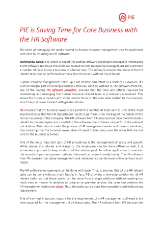 PIE HR is Saving Time for Core Business with the HR Software