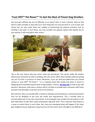 Trust HPZ™ Pet Rover™ To Get the Best of Finest Dog Strollers