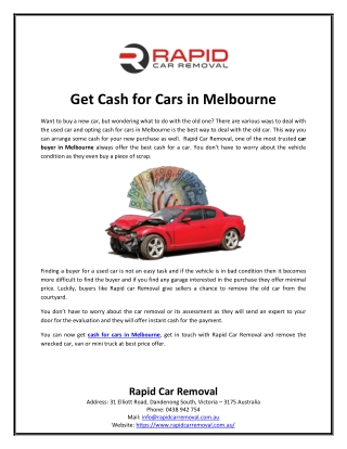 Get Cash for Cars in Melbourne