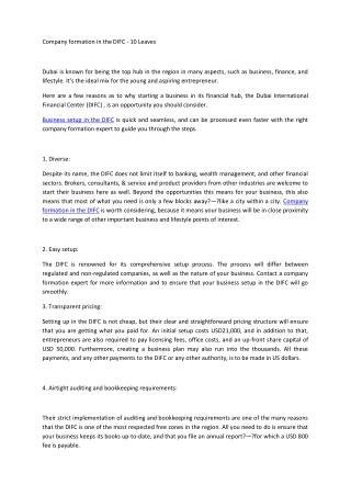 Company Formation in the DIFC - 10 Leaves