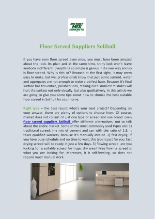 Floor Screed Suppliers Solihull