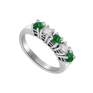 Half Eternity Ring with Diamonds and Emeralds in White Gold 18KT R962