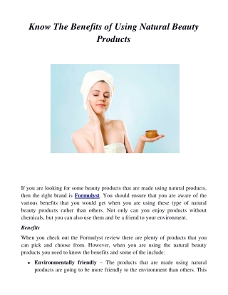 Know The Benefits of Using Natural Beauty Products