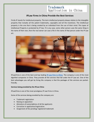 IPLaw Firms in China Provide the Best Services