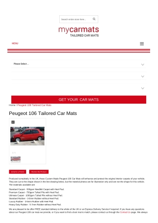 Tailored Peugeot 106 Car Mats – Custom Car Mats | Rubber Car Mats