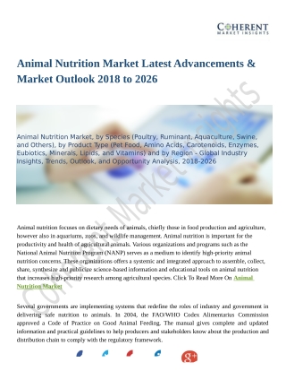 Animal Nutrition Market Latest Advancements & Market Outlook 2018 to 2026