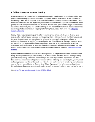 A Guide to Enterprise Resource Planning