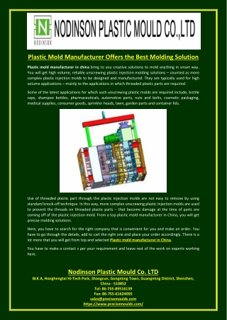 Plastic Mold Manufacturer Offers the Best Molding Solution