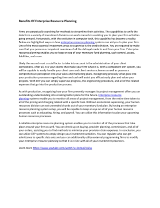 Benefits Of Enterprise Resource Planning