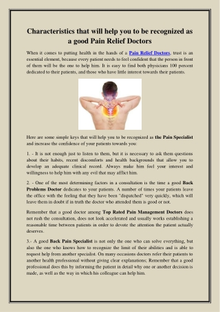 Characteristics that will help you to be recognized as a good Pain Relief Doctors