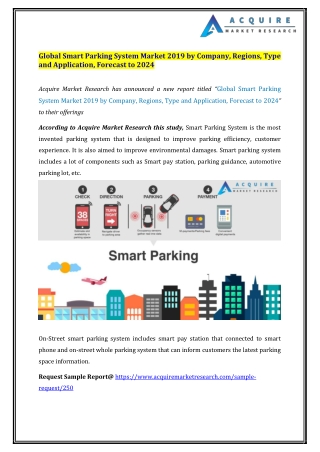 Smart Parking System Market 2019 Segmentation with Key Players, Growth Rate and Forecast 2024
