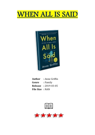 [Free Download] PDF eBook and Read Online When All Is Said By Anne Griffin