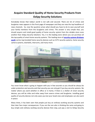 Acquire Standard Quality of Home Security Products from OzSpy Security Solutions