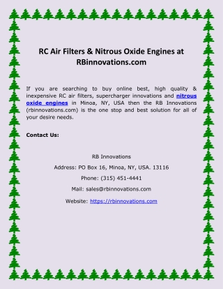 RC Air Filters & Nitrous Oxide Engines at RBinnovations.com