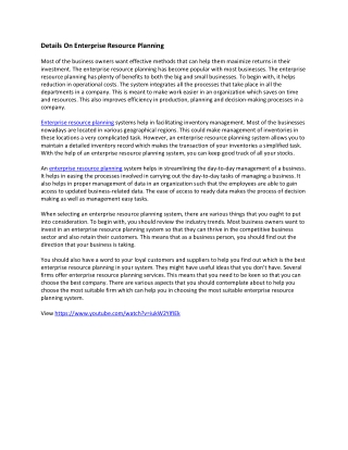Details On Enterprise Resource Planning