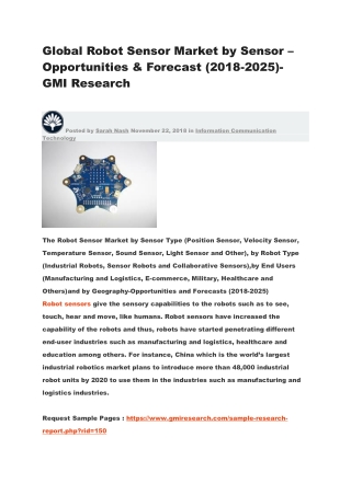 Global Robot Sensor Market by Sensor – Opportunities & Forecast (2018-2025)-GMI Research